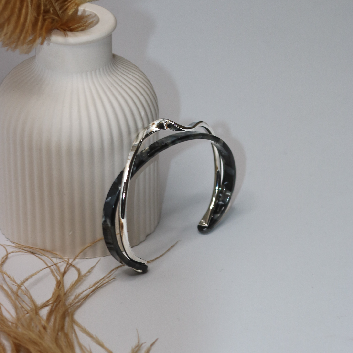 Black Two Tone Cuff Bangle