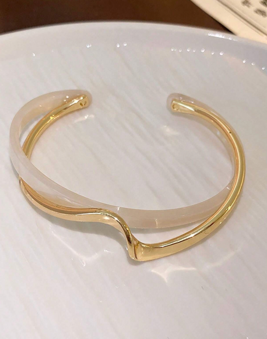 White Two Tone Cuff Bangle