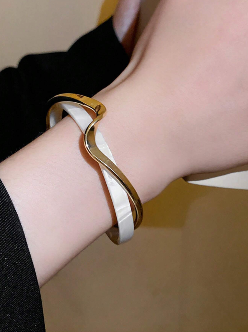 White Two Tone Cuff Bangle