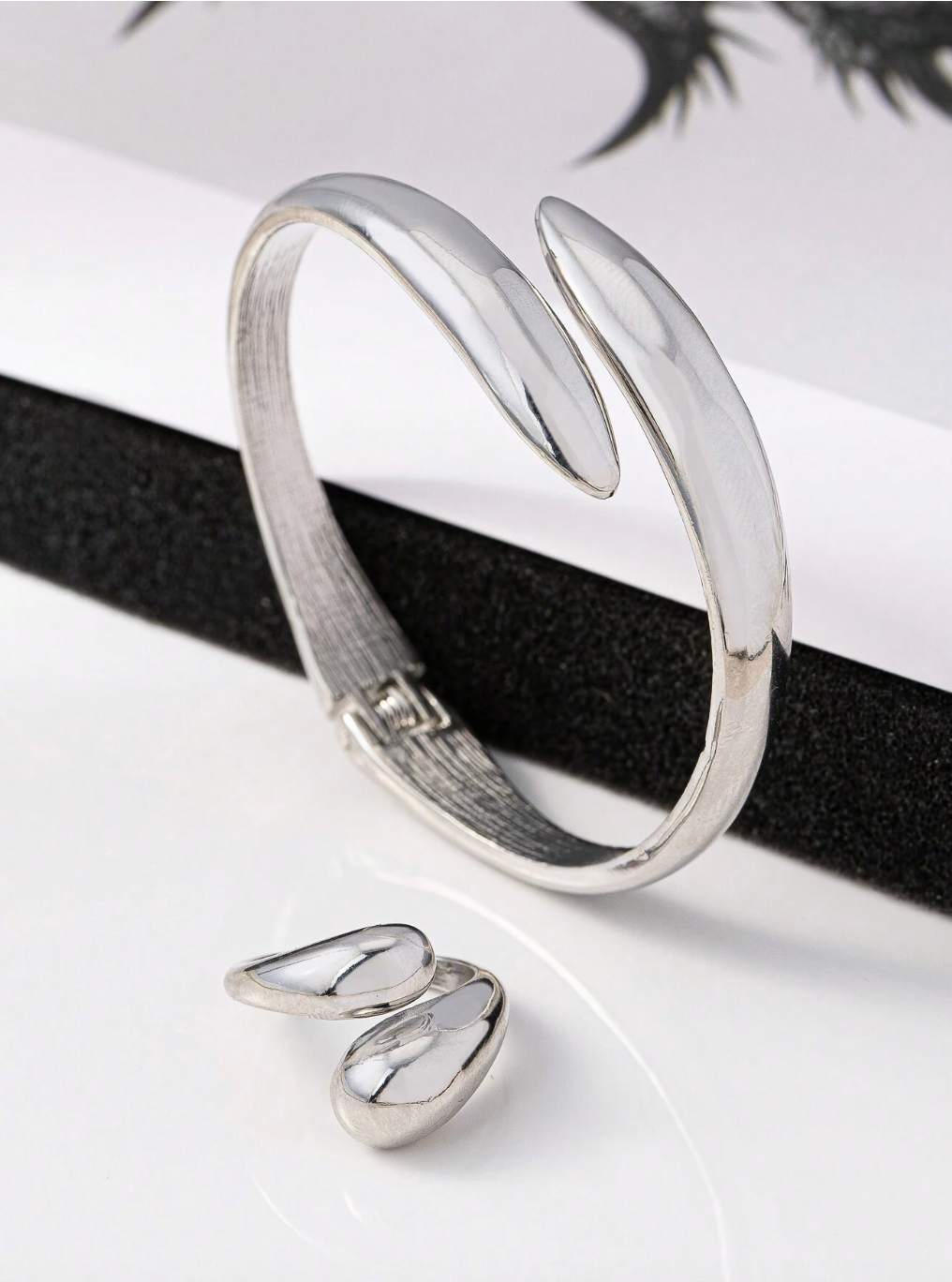 Silver Alloy Bangle & Ring Set