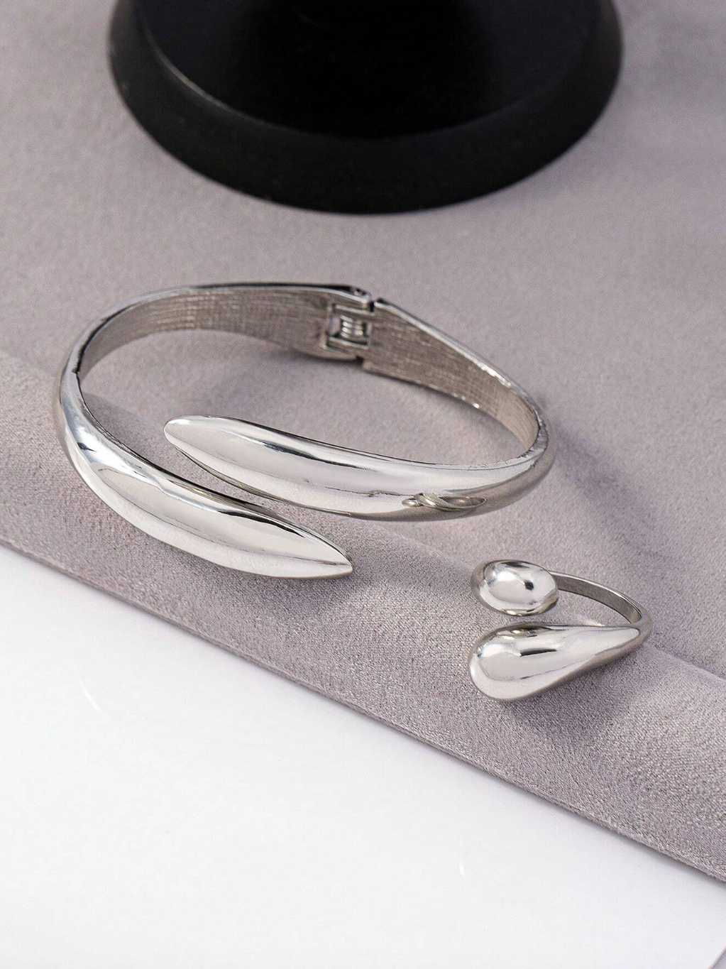 Silver Alloy Bangle & Ring Set